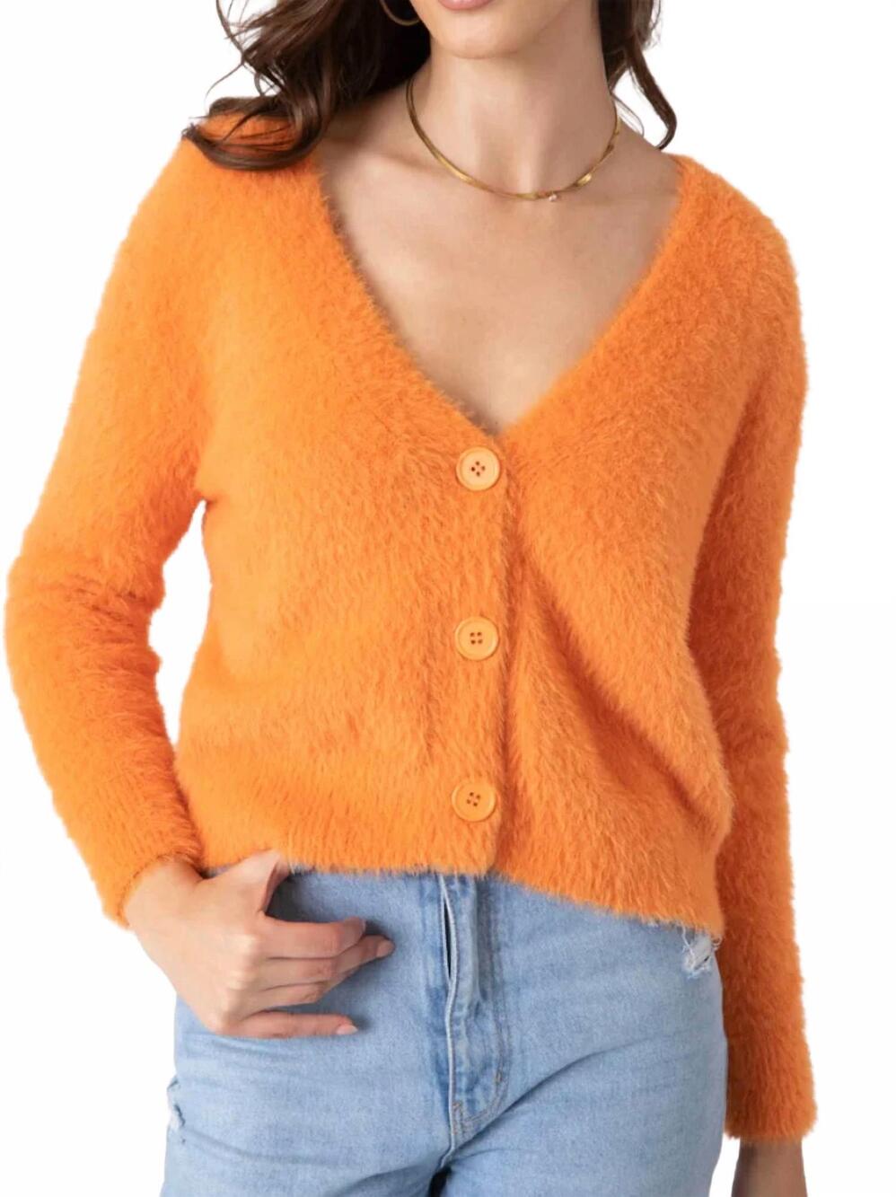 NEW SINCERELY OURS darcy fuzzy knit cardigan in orange